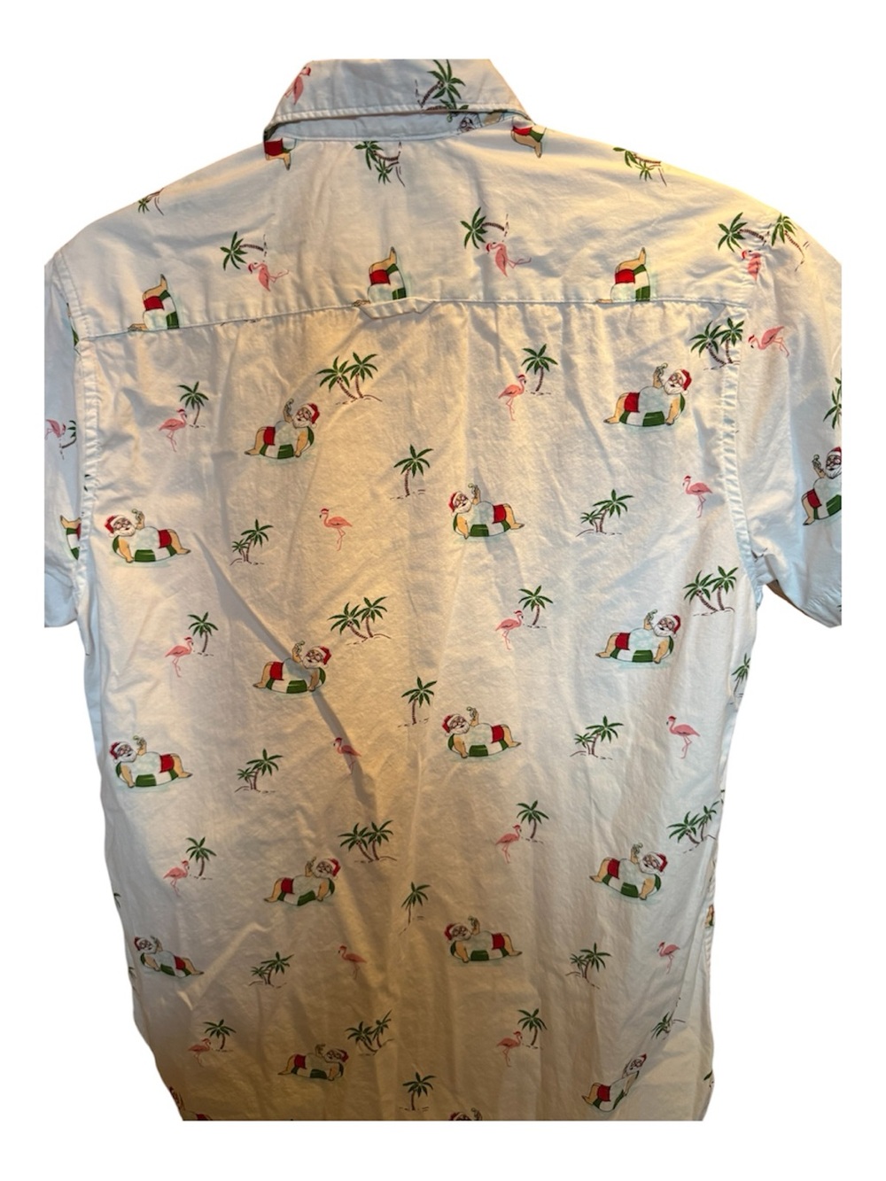 Casual White Tropical Print Short-Sleeve Shirt size Small